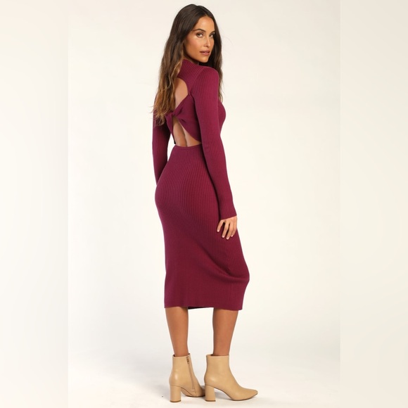 Lulus Dresses & Skirts - 🍇 LULUs Autumn Attitude Dark Magenta Long Sleeve Cutout Sweater Dress. LARGE